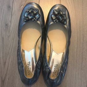 Michael Kors silver pewter jewelry flats SIZE 10